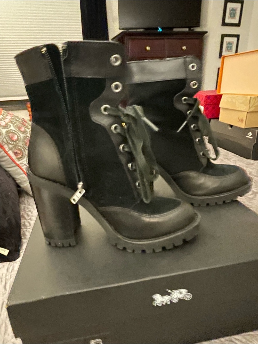 Coach Black Lace-Up Women's Ankle Boots - Picture 2 of 6
